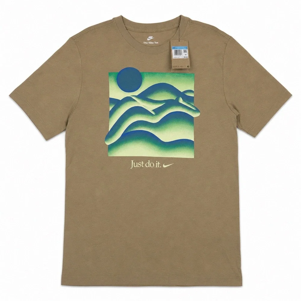 Nike Mens Just Do It Graphic T-Shirt Khaki Brown HJ0784-297 Medium NWT